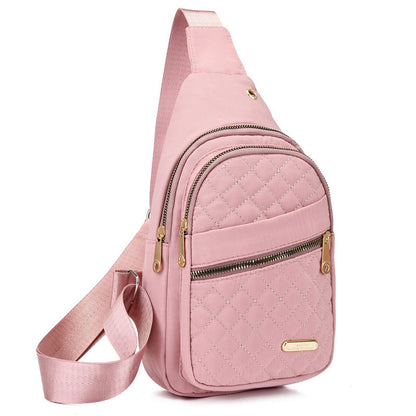 New One-Shoulder Messenger Bag for Women - Fashion Embroidered Rhombic Design - Large Capacity Waterproof Backpack with Data Hole