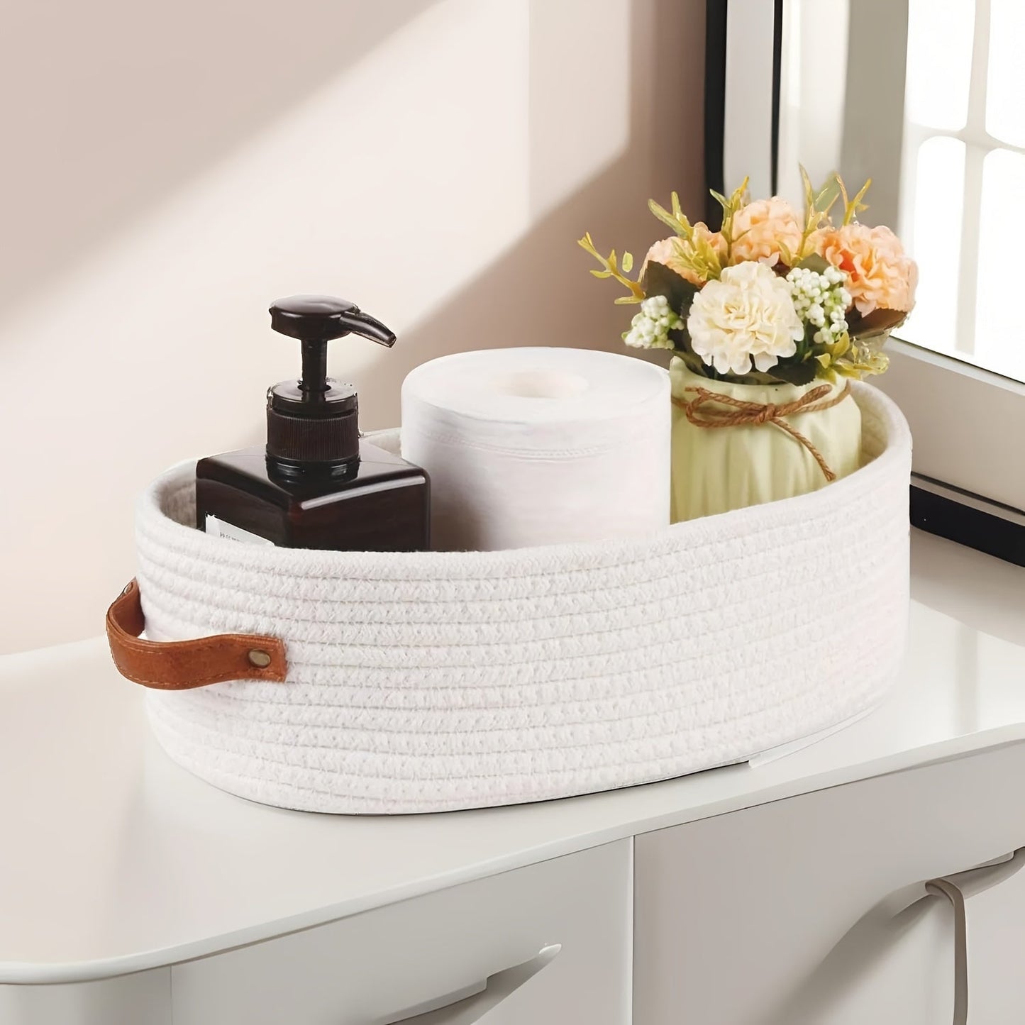 Versatile Woven Storage Basket with Dual Handles – Ideal for Desk Organization & Bathroom Essentials