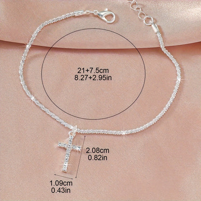 2pcs 925 Sterling Silver Wavy Cross Anklet Set for Women – Beach Star Anklet Gift for Holiday