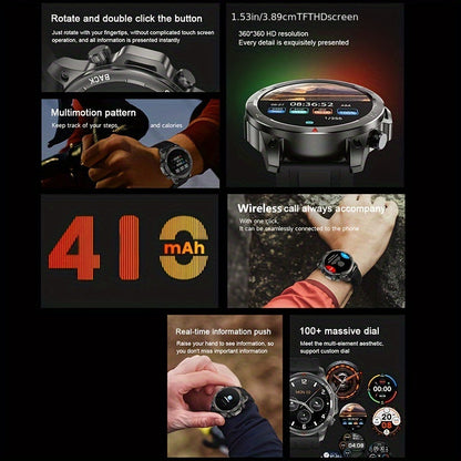 2024 GPS Smart Watch for Men – LED Lighting, 360x360 HD Screen, AI Voice, Wireless Call, NFC, Compass, Sport and Fitness Tracker, Ideal for Father’s Day Gift