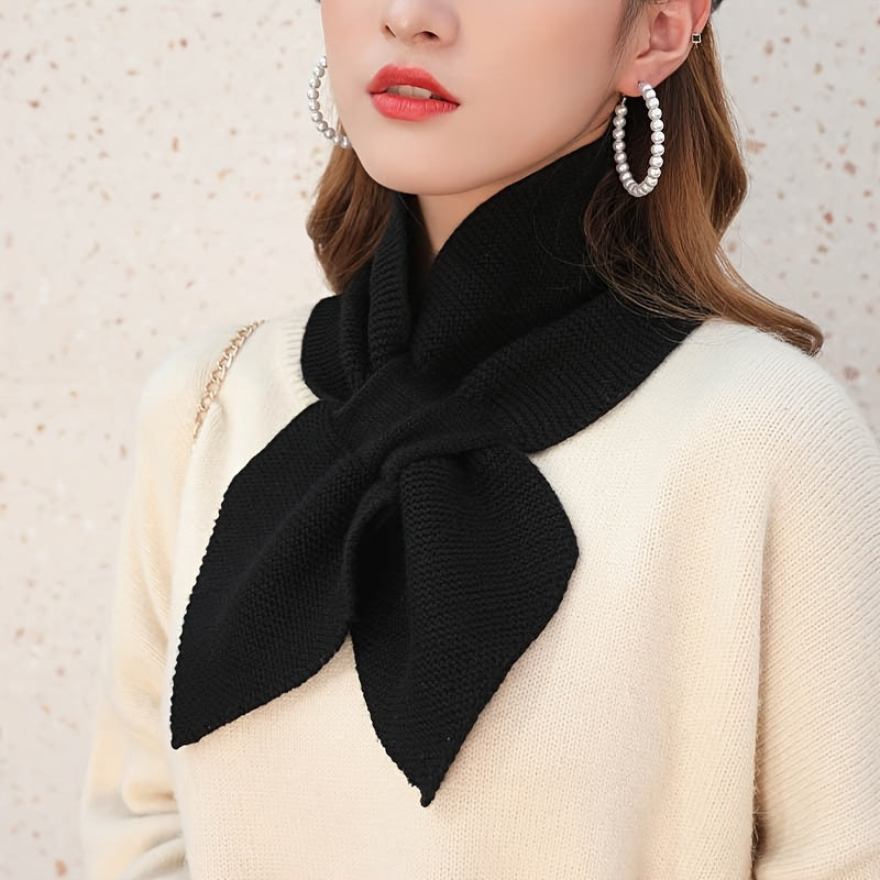 Minimalist Solid Color Knit Cross Scarf – Stylish & Versatile Warm Neck Scarf for Autumn & Winter, Coldproof Elastic Design