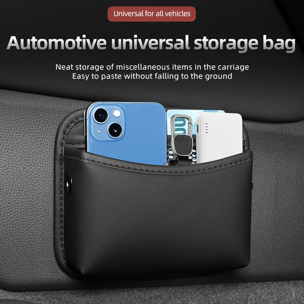 PU Leather Car Side Pocket Organizer - Universal Cell Phone and Sunglasses Holder for Seat Gap, Door, and Console Storage