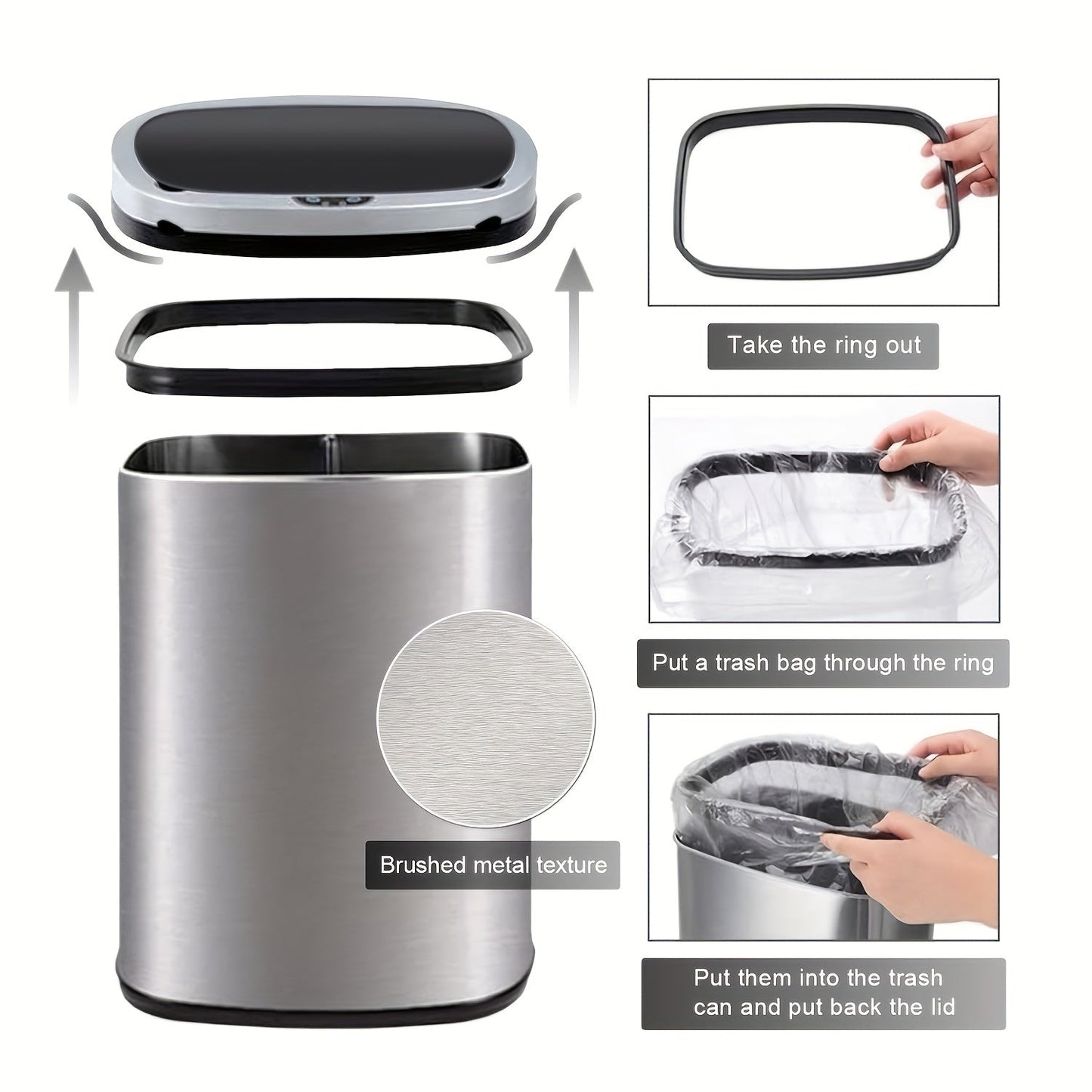 13 Gallon Touchless Trash Can - Automatic Motion Sensor Kitchen Garbage Bin, Stainless Steel with Lid, Anti-Fingerprint and Mute Design, 50L Waste Bin for Office, Bedroom, Living Room