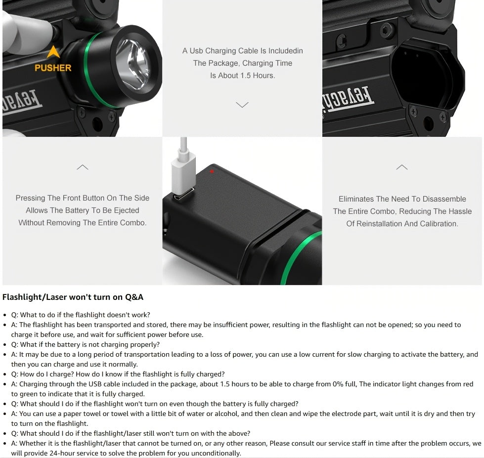 Feyachi Green/Red Laser Light Combo — 1000 Lumen LED Weapon Flashlight with Picatinny Rail Mount for Pistol & Rifle, Rechargeable