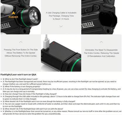 Feyachi Green/Red Laser Light Combo — 1000 Lumen LED Weapon Flashlight with Picatinny Rail Mount for Pistol & Rifle, Rechargeable