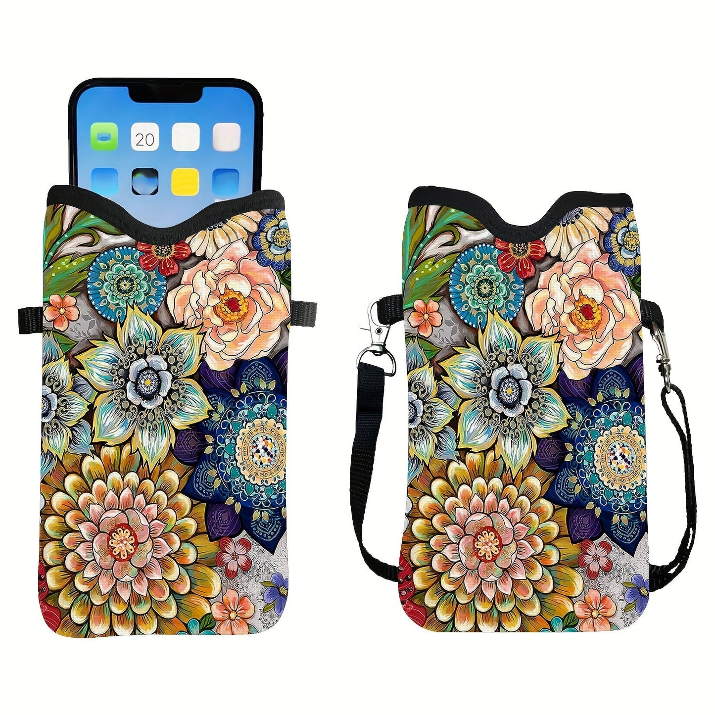 Shockproof Phone Pouch with Adjustable Lanyard - Versatile Print Design, Compatible with Multiple Models