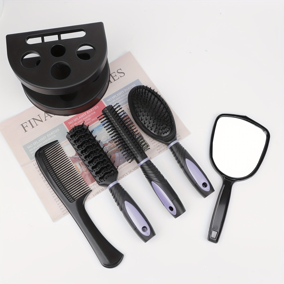5 Piece Professional Hairdressing Styling Set – Detangling Hair Brush, Airbag Comb, Scalp Massage Comb & Makeup Mirror