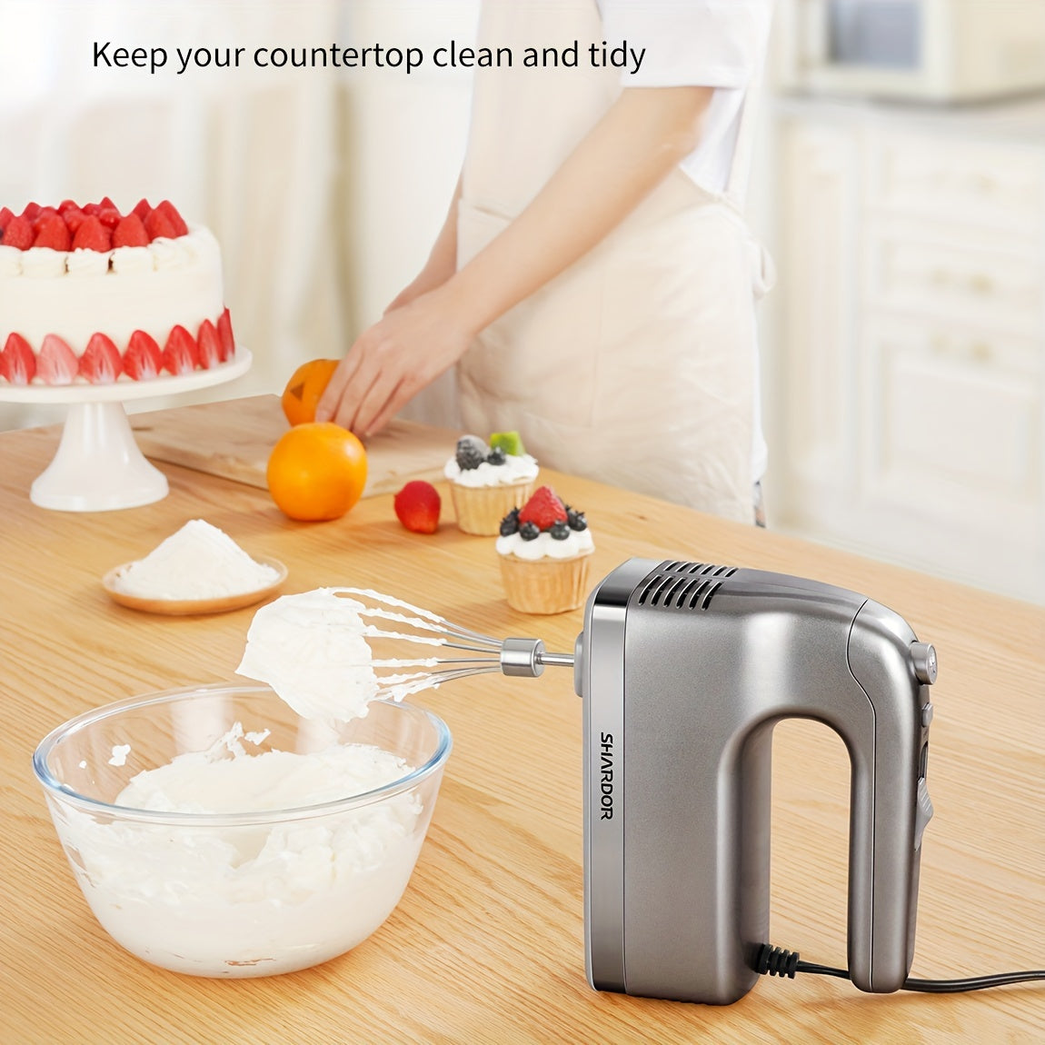 SHARDOR 350W Hand Mixer – 5-Speed Electric Mixer with Turbo, 5 Stainless Steel Attachments & Storage Case, Silver