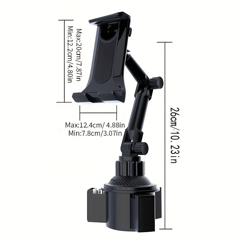 Adjustable Tablet and Phone Holder Bracket for Vehicle Cup Holder - ABS Material, Water-Resistant, Compatible with iPad Mini/Air/Pro, iPhone, and 4-13 Inch Devices