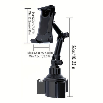 Adjustable Tablet and Phone Holder Bracket for Vehicle Cup Holder - ABS Material, Water-Resistant, Compatible with iPad Mini/Air/Pro, iPhone, and 4-13 Inch Devices