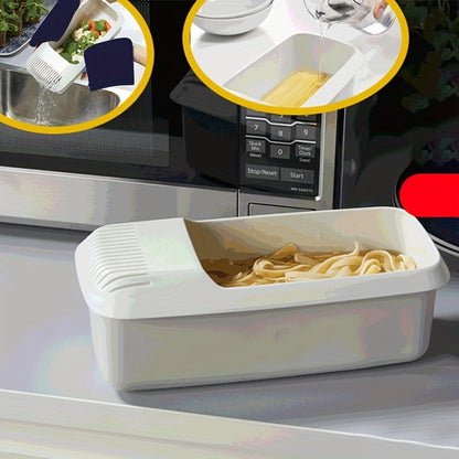 Microwave Pasta Cooker with Strainer – Heat-Resistant Pasta Boat Steamer, Spaghetti Noodle Cooking Box, Essential Kitchen Utensil for College Dorms and Apartments