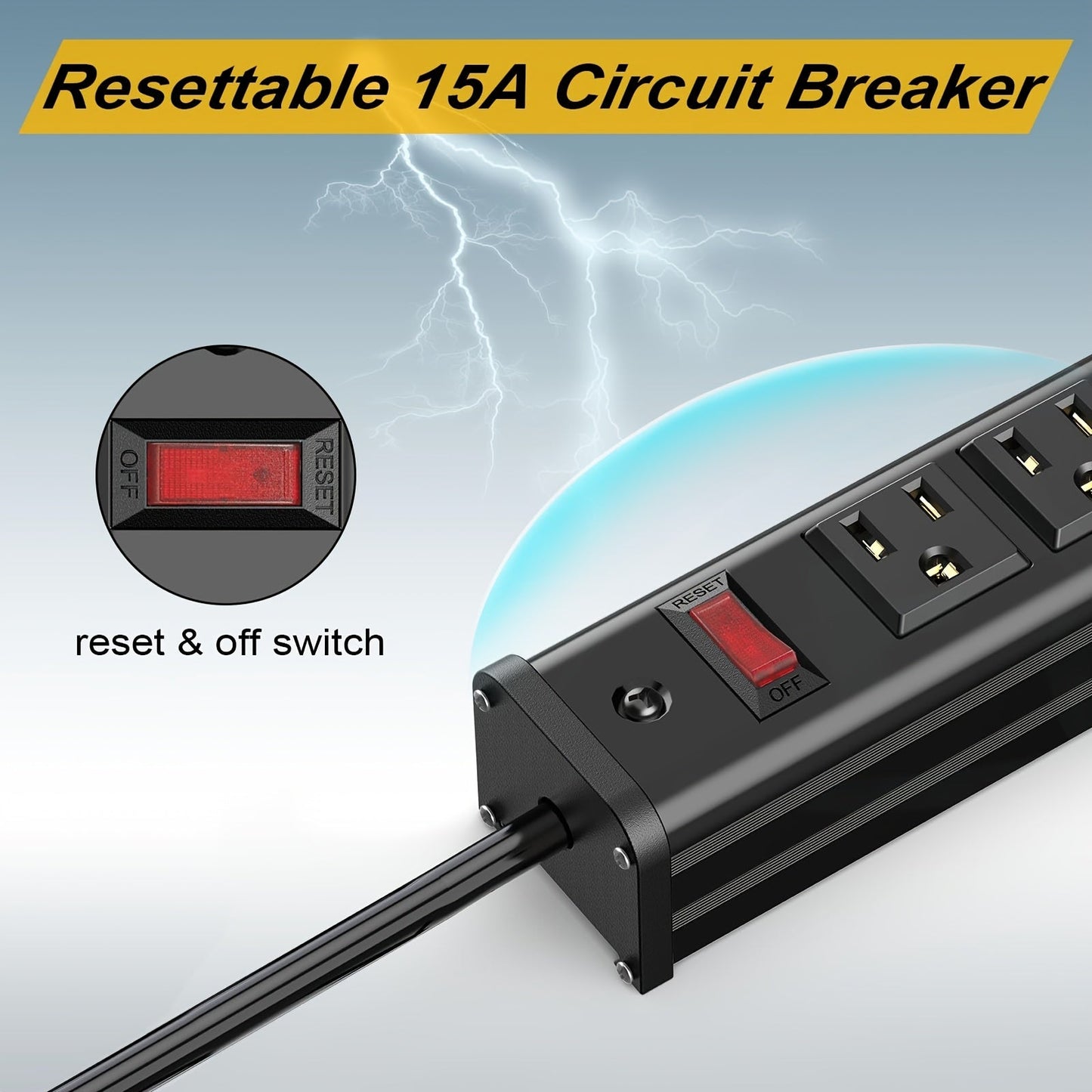 24 Outlet Heavy Duty Metal Power Strip - 10 Ft Extension Cord, Wall Mountable, Surge Protected, Space-Saving Design for Industrial, Commercial, and Home Use