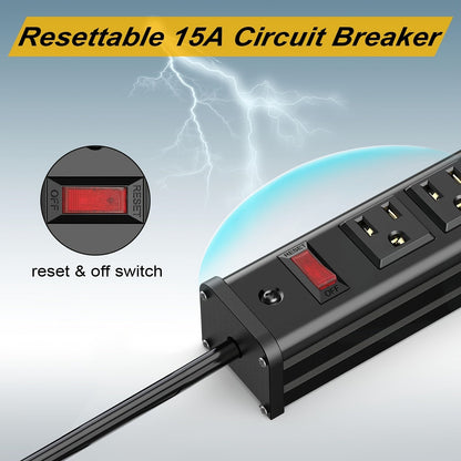 24 Outlet Heavy Duty Metal Power Strip - 10 Ft Extension Cord, Wall Mountable, Surge Protected, Space-Saving Design for Industrial, Commercial, and Home Use