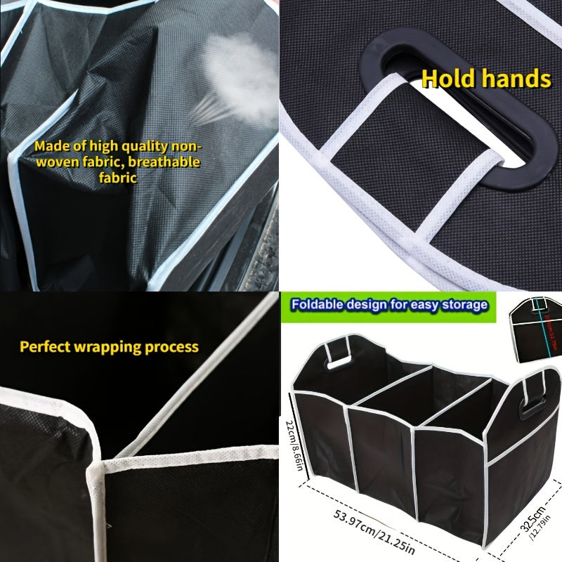 1pc Premium Universal Car Trunk Organizer - Waterproof, Foldable 3-Compartment Storage Bag with Adjustable Dividers - Ideal for SUV, Truck, Van, Sedan, and Road Trips