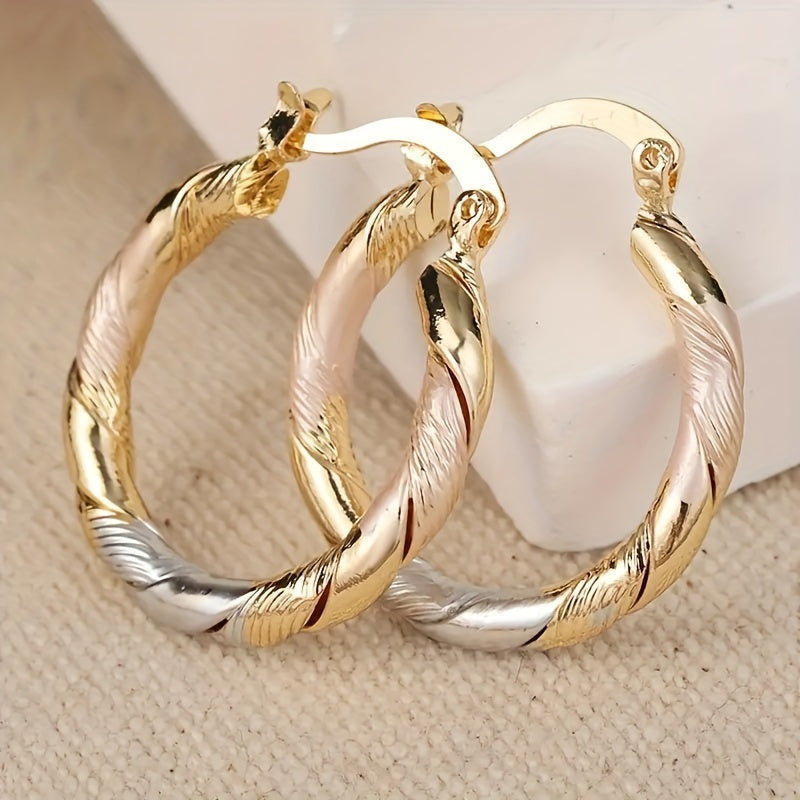 14K Gold Plated Copper Twisted Hoop Earrings - Vintage Bohemian Creoles, Nickel-Free for Women's Daily Wear, Wedding & Birthday Gifts