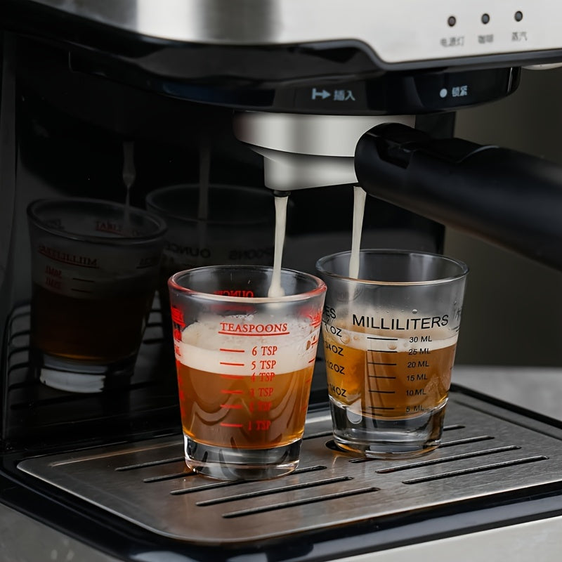 Glass Measuring Cup Set with Scale - Includes 1oz, 2Tbs, 6Tsp, and 30ml, Heavy-Duty and Microwave Safe, Ideal for Espresso, Wine, and More - Essential Kitchen Gadget