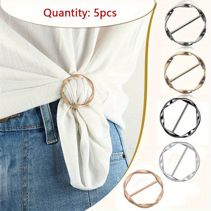 6 Piece Set Silk Scarf & T-Shirt Clips – Elegant Metal Round Ring Buckles in Bronze, Gold, Silver & Black, Sewing & Knitting Accessories for Jewelry Making with Loops