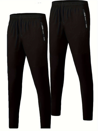Men's 2-Pack Solid Sweatpants Set - Regular Fit and Cuffed, Letter Print, Zippered Pockets, Drawstring, Athletic Joggers for All Seasons Fitness and Gym Wear