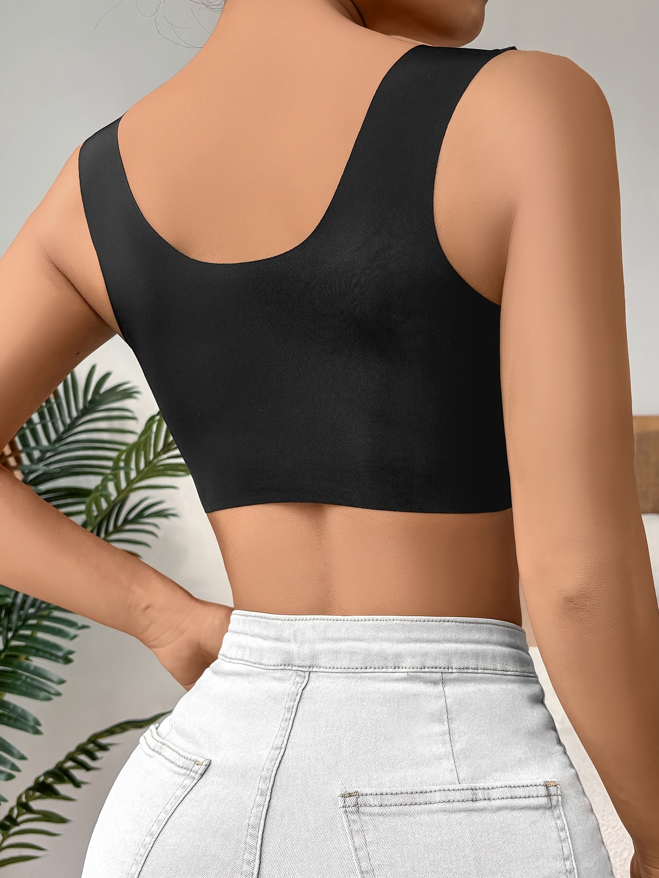 Simple Solid Contrast Lace Front Buckle Bra – Comfy, Breathable Wireless Push-Up Bra – Women’s Lingerie and Underwear
