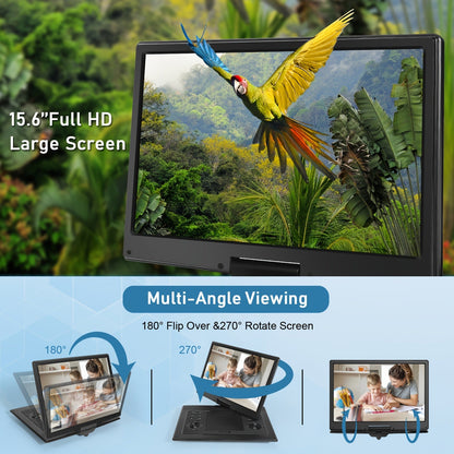 17.9" Portable DVD Player - 15.6" HD Screen, 4-6 Hours Rechargeable, Dual Speakers, Remote Control, Region-Free, USB/SD, Sync TV - Black