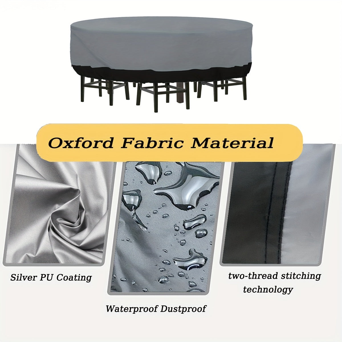 Circular Terrace Furniture Cover – 210D Oxford Cloth Waterproof Cover for Outdoor Dining & Garden Round Tables