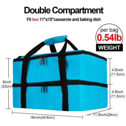 Insulated Double Casserole Carrier Lunch Bag - Fits 9x13 & 11x15 Inch Dishes for Hot or Cold Food - Perfect for School, College, and Kitchen Organization