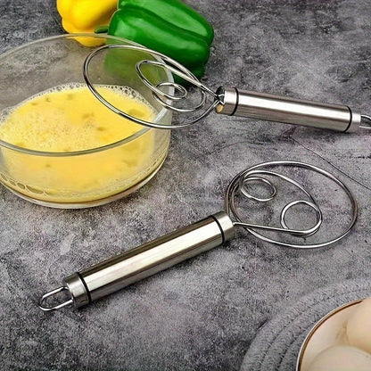 Stainless Steel Dough Mixer and Whisk - Handheld Bread Tool with Dough Scraper - Double Hole Quick Mixing for Cooking, Baking, and Food Trucks