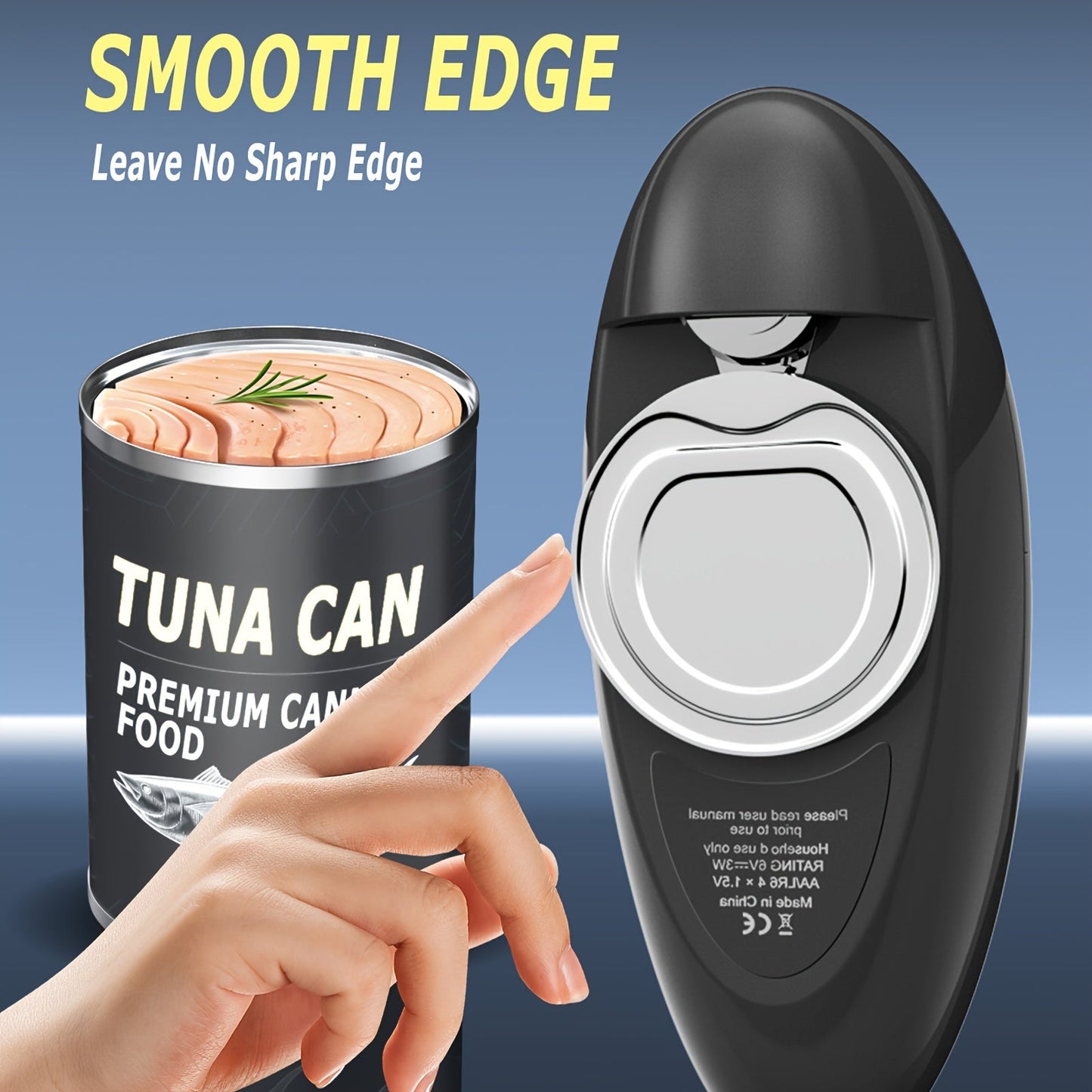 Electric Can Opener - One-Touch Automatic with Smooth Edge, Battery Operated Handheld for All Can Sizes, Ideal for Seniors and Arthritis - Black
