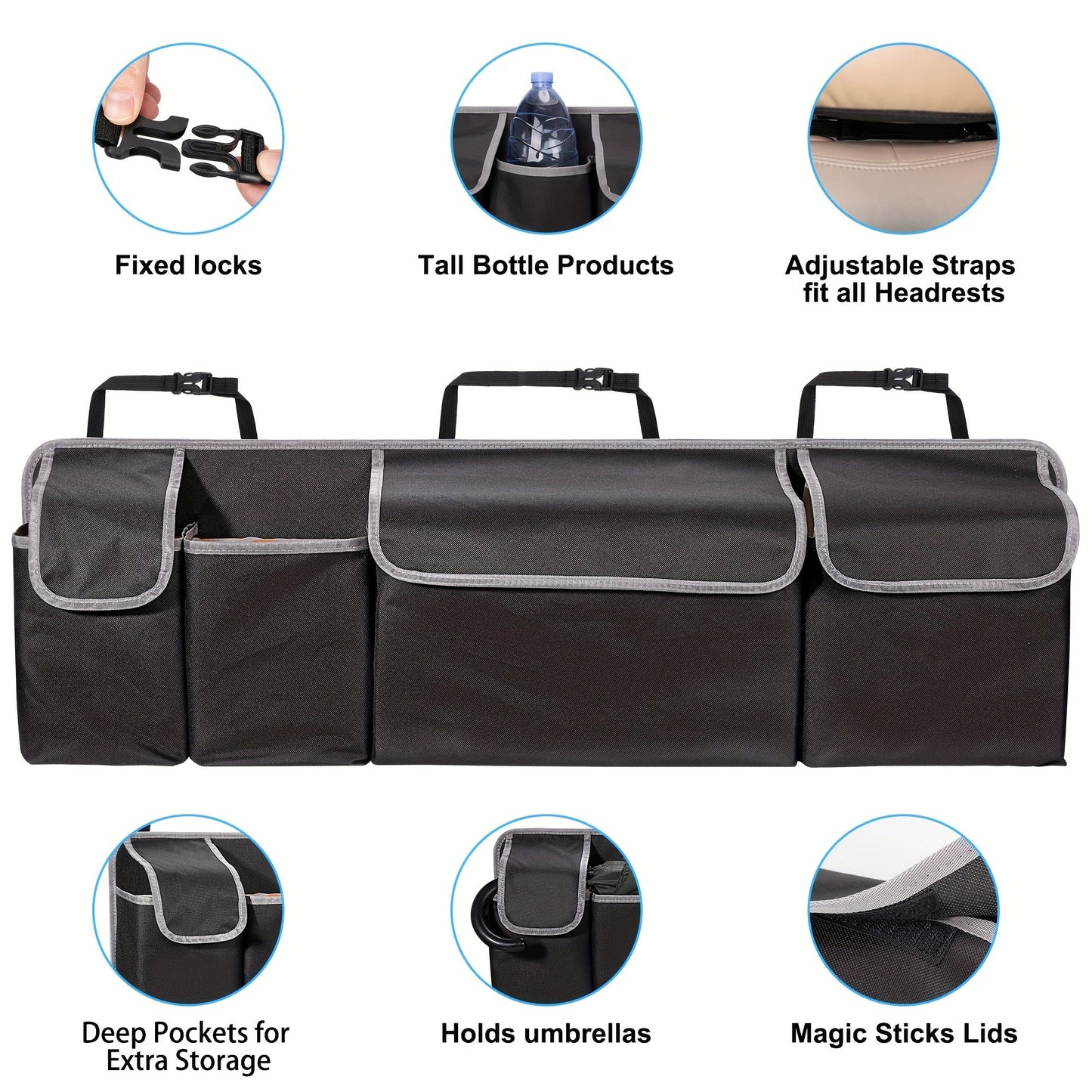 Universal Car Seat Back Storage Bag – Large Capacity Multi-Pocket Organizer, Durable 600D Oxford Cloth