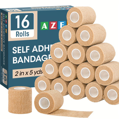 16 Pack Elastic Cohesive Bandage Rolls – Self-Adhesive, Breathable Wrap for Sports, Medical, Vet Use – 2 Inch x 5 Yards Athletic Tape, Skin-Friendly and Versatile Support