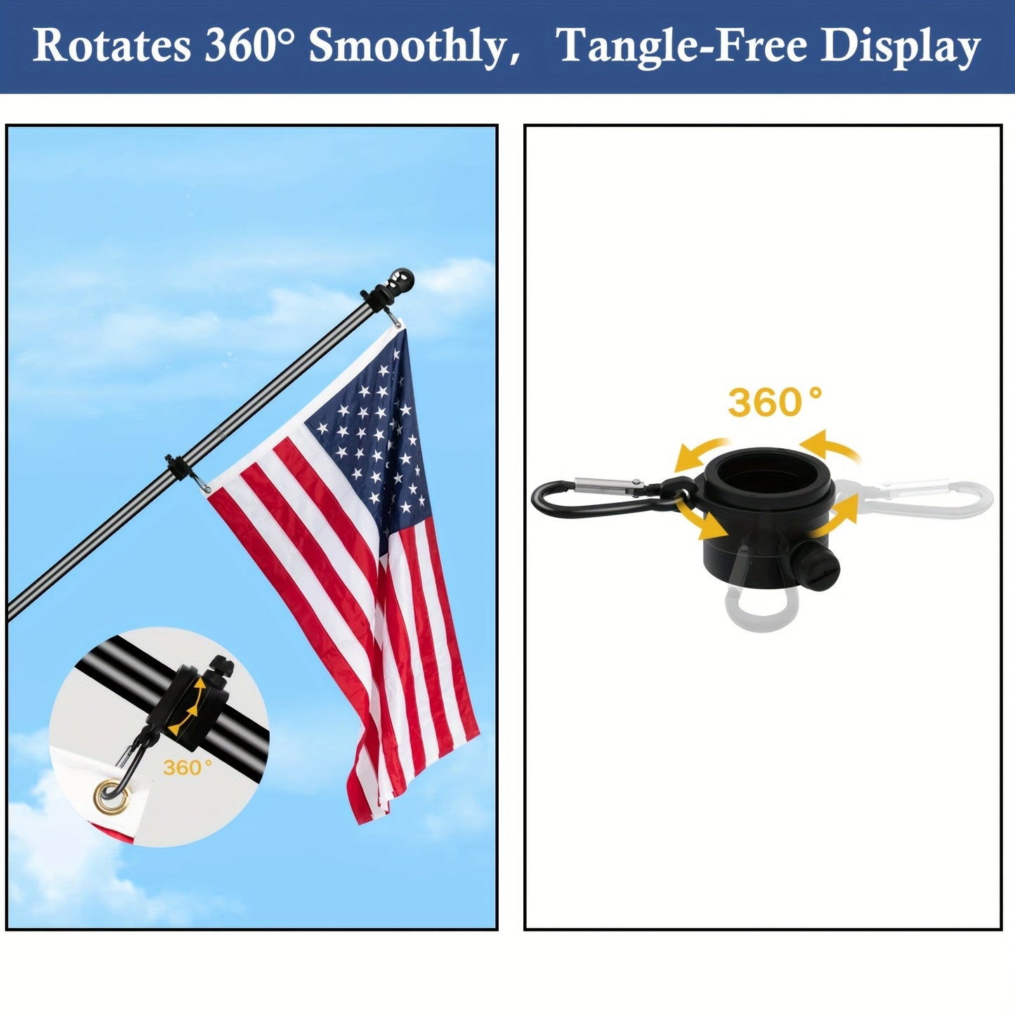 Black 5FT Wall-Mounted Flagpole Kit – Stainless Steel Flag Pole with Bracket & Mounting Rings for Porch, Yard, Garden, Outdoor & Commercial Use (No Flag)
