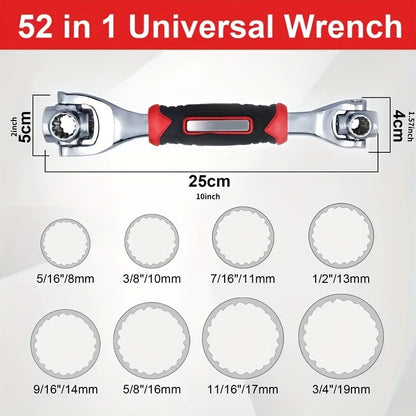 52 in 1 Multi-Functional Socket Wrench Set – 8-19mm Non-Slip Handle with Rotating Bone Design, Universal Wrench Tool