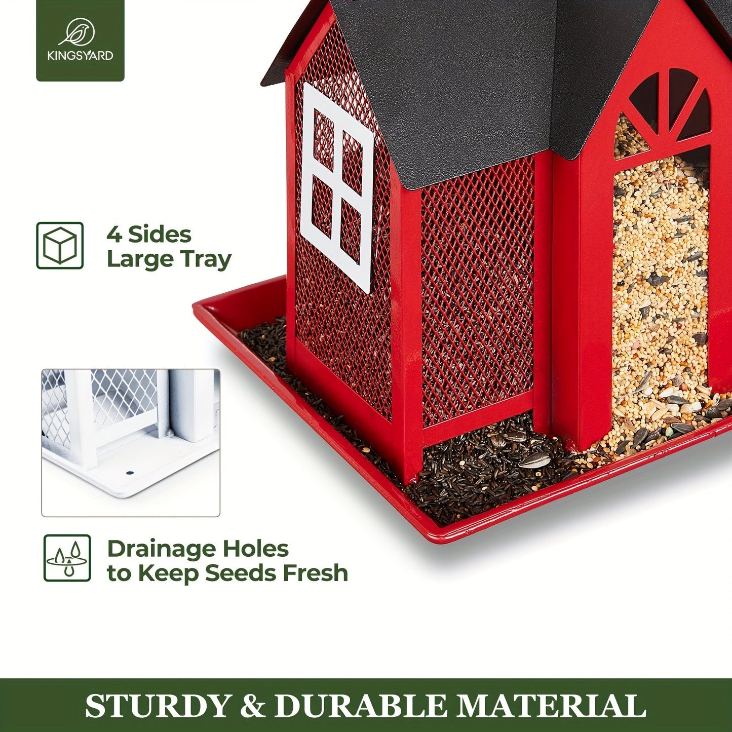 Kingsyard Metal Bird Feeder House – Weatherproof Wild Bird Feeder with Triple Feeders for Finch, Cardinal & Chickadee, Large Capacity