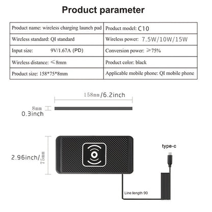 Fast Wireless Car Charger Pad - 15W Qi Certified for iPhone 11/12/13/14 Pro Max, Xs and Samsung Phones - Non-Slip, Easy Mount