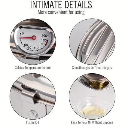 Jumi Japanese-Style Tempura Deep Fryer – Stainless Steel Frying Pan with Precise Thermometer Control – Ideal for Beef Patties, Sesame Fry Bites, Crispy Fried Chicken Wings, and More
