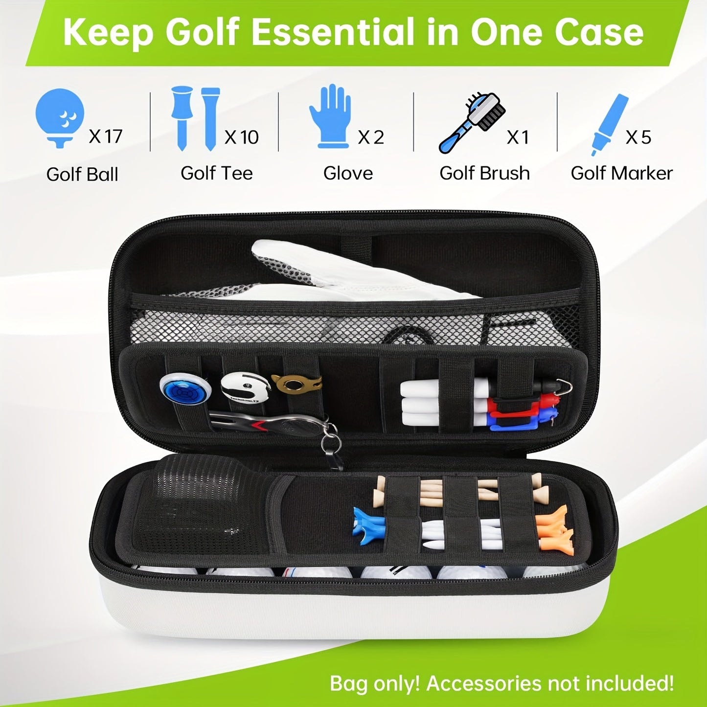 Golf Glove Holder with Shaper and Dividers - Storage for Balls, Tees, and Divot Tools, Ideal Golf Gift for Men (Bag Only)