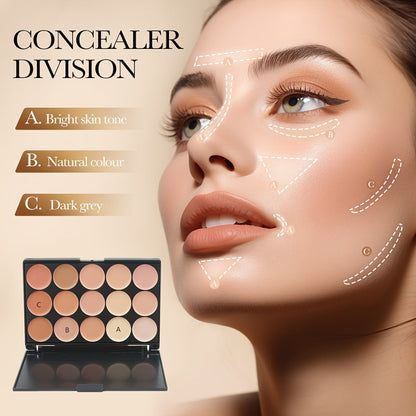 2pcs Set: 15-Shade Concealer Palette with Brush – Waterproof & Sweatproof, Full Coverage for Acne and Tattoos, Moisturizing Long-Lasting Face Makeup