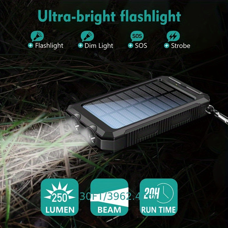 10,000mAh Portable Solar Power Bank – Dual USB Output with LED Light
