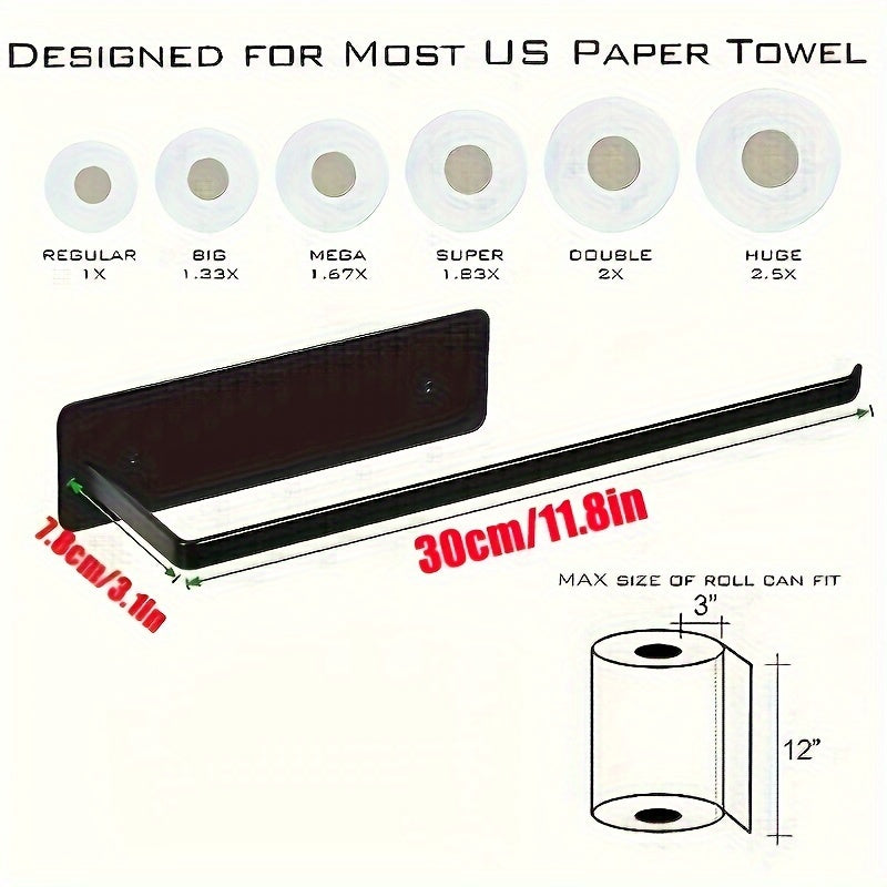 Heavy Duty Magnetic Paper Towel Holder - Black Towel Bar Rack for Refrigerator, BBQ Grills, RVs, Tailgates, Fits Most US Paper Rolls