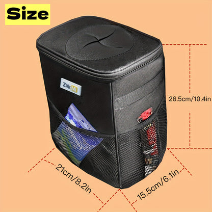 ZukMi Car Trash Can with Lid & Storage Pockets – 100% Leak-Proof, Waterproof Car Organizer & Multipurpose Garbage Bin