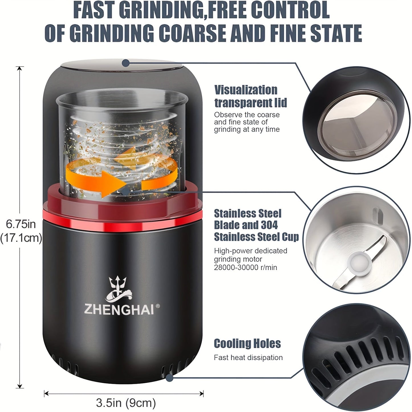 120g Extra-Large Electric Spice Grinder - Powerful Fast Grinding for Coffee, Nuts, Spices, Flower Buds - Includes Cleaning Brush