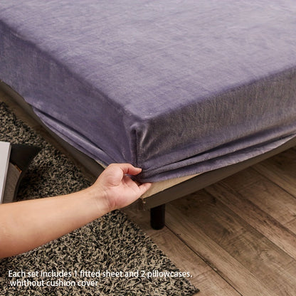 3pcs Fitted Sheet Set – Dustproof Non-Slip Solid Color Crystal Fleece Mattress Protector with Deep Pocket, Soft and Breathable Bedding for Bedroom and Dorm