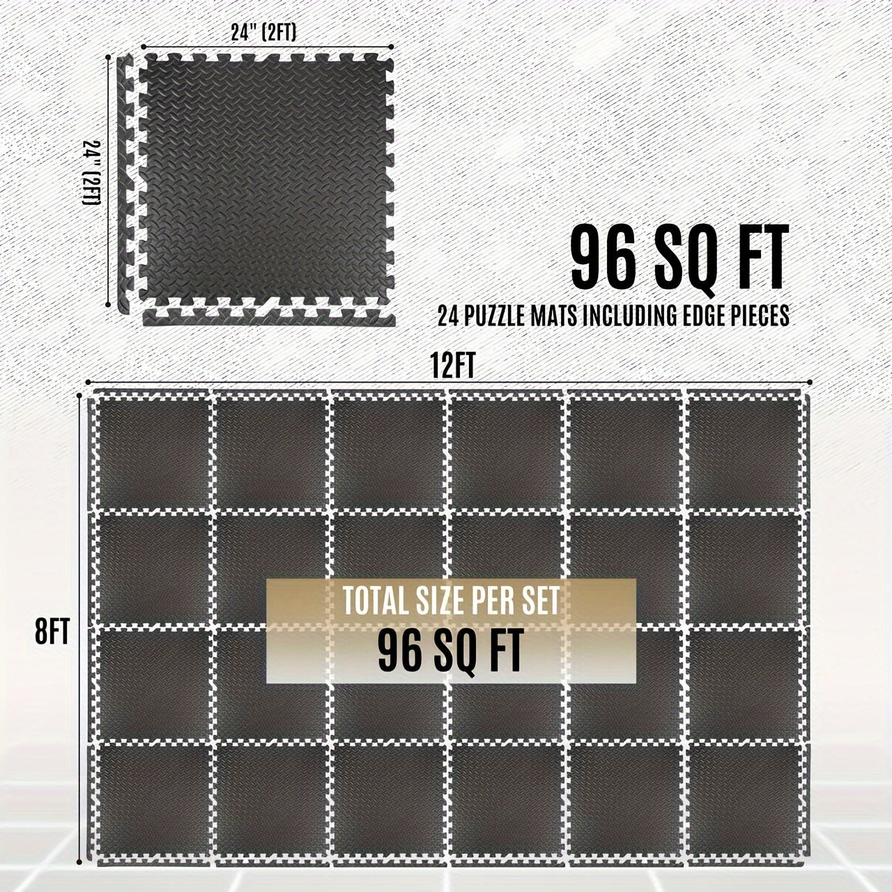 24 Tiles, 96 SQFT 1/2" Extra Thick Floor Exercise Mat – Interlocking Puzzle Mat for Home Gym, Gymnastics, and Protective Flooring (24"x24"x1/2" Each)