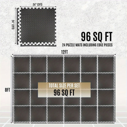 24 Tiles, 96 SQFT 1/2" Extra Thick Floor Exercise Mat – Interlocking Puzzle Mat for Home Gym, Gymnastics, and Protective Flooring (24"x24"x1/2" Each)