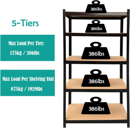 DayPlus 5-Tier Heavy Duty Garage Shelving – Adjustable Storage Unit, 386LBS Load Capacity per Tier, 150-200CM Height