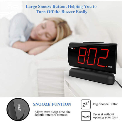 Big Digit Alarm Clock with Swivel Base – 2-Level Alarm Sound & Brightness, 12H Format, Outlet Powered Bedside Clock (B-Red)