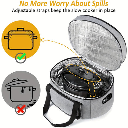 2 Layer Slow Cooker Carrier - Insulated Travel Bag for 6, 7, and 8 Quart Cookers with Lid Straps - Perfect for Potlucks and Family Gatherings