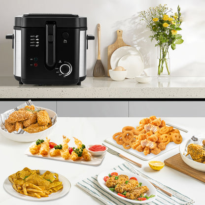 SUSTEAS 1500W Electric Deep Fryer with Basket - Easy Clean Non-Stick Pot, Temperature Control, Removable Lid, Ideal for Home Kitchens and Restaurants
