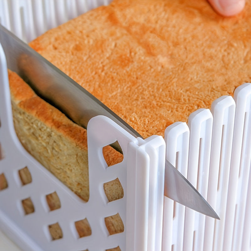 Adjustable Bread Slicer - Foldable White Plastic Toast Cutting Guide for Uniform Loaf Slicing in Home Kitchen