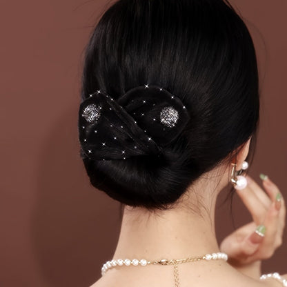 2pcs Sparkling Rhinestone Hair Curlers - Elegant Decorative Bun Makers and Flexible Clips for Women and Girls